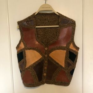 Vintage leather and knit patchwork vest